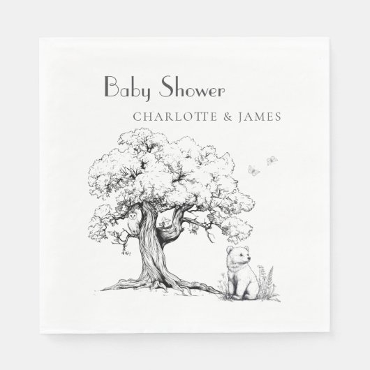 黒と白の森のクマ赤ちゃんシャワー スタンダードランチョンナプキン (正面)