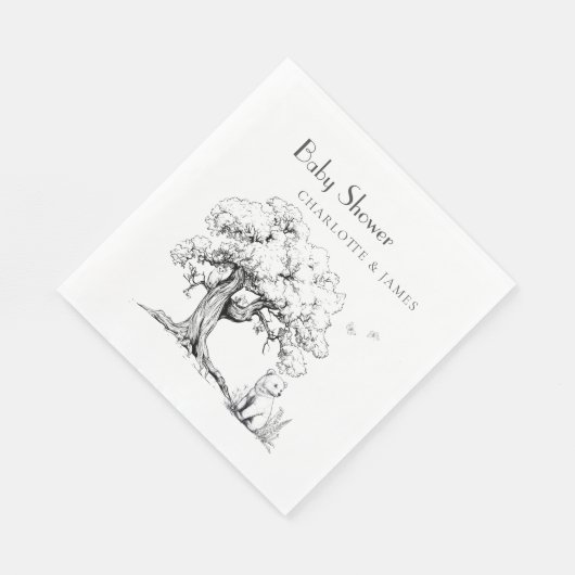 黒と白の森のクマ赤ちゃんシャワー スタンダードランチョンナプキン (角)