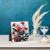 黒と白の植物に赤い花 フォトプラーク (インサイチュ)