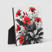 黒と白の植物に赤い花 フォトプラーク (正面)