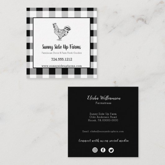 黒と白の水牛の格子柄 スクエア名刺 (正面/裏面)