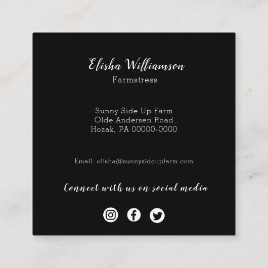 黒と白の水牛の格子柄 スクエア名刺 (裏面)