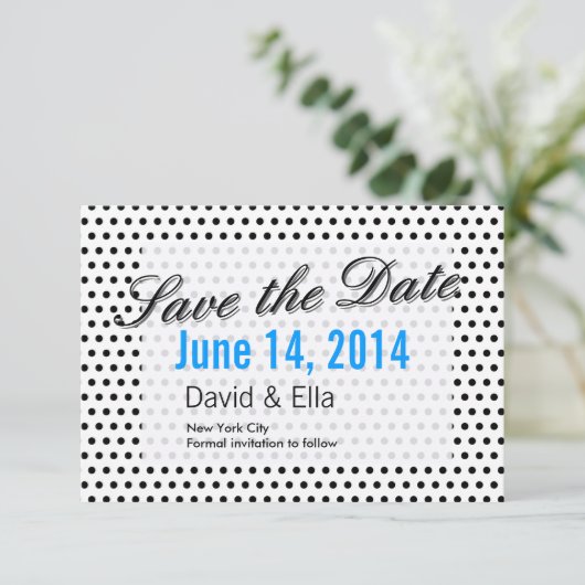 黒と白の水玉模様で日付カードを保存 セーブザデート (スタンド正面)