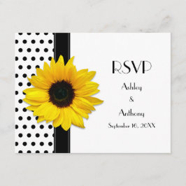 黒と白の水玉模様の結婚式の出欠確認カード 出欠カード