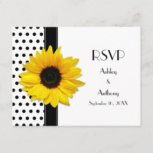 黒と白の水玉模様の結婚式の出欠確認カード 出欠カード (正面)