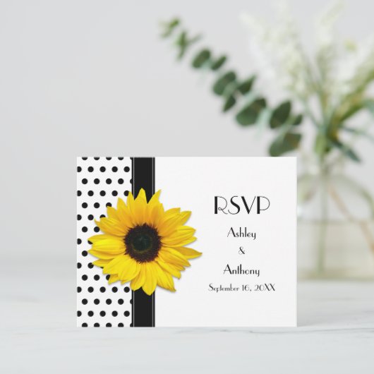 黒と白の水玉模様の結婚式出欠確認カード 出欠カード (スタンド正面)