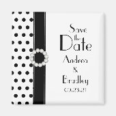 黒と白の水玉模様日付を保存 マグネット (正面)