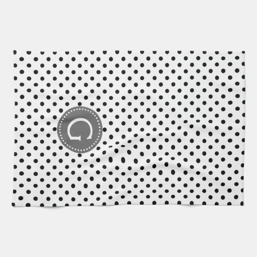 黒と白の水玉模様灰色のアクセント キッチンタオル (横)