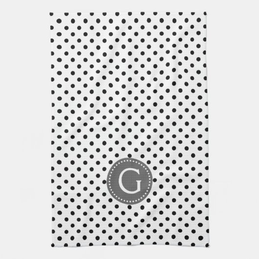 黒と白の水玉模様灰色のアクセント キッチンタオル (縦)