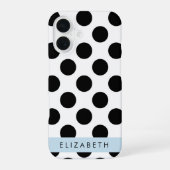 黒と白の水玉模様、ドット柄、お名前入り iPhone 16ケース (裏面)