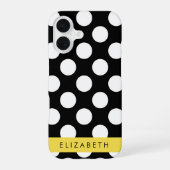 黒と白の水玉模様、ドット柄、お名前入り iPhone 16ケース (裏面)
