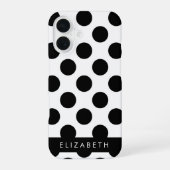 黒と白の水玉模様、ドット柄、お名前入り iPhone 16ケース (裏面)