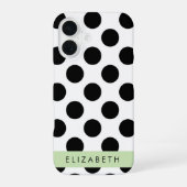 黒と白の水玉模様 名前入り iPhone 16ケース (裏面)