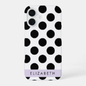 黒と白の水玉模様 名前入り iPhone 16ケース (裏面)