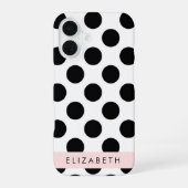 黒と白の水玉模様 名前入り iPhone 16ケース (裏面)