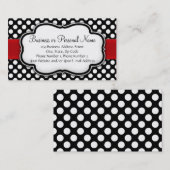 黒と白の水玉模様(赤いリボン付き) 名刺 (正面/裏面)