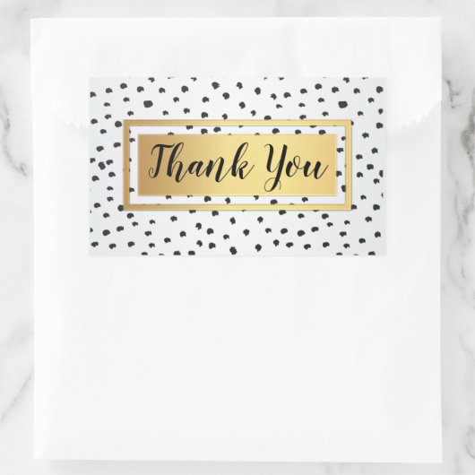 黒と白の水玉模様、金のフレーム ありがとうございます 長方形シール (バッグ)