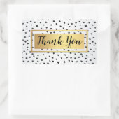 黒と白の水玉模様、金のフレーム　サンキュー 長方形シール (バッグ)