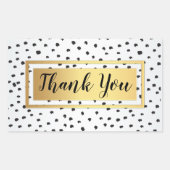 黒と白の水玉模様、金のフレーム　サンキュー 長方形シール (正面)