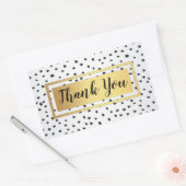 黒と白の水玉模様、金のフレーム　サンキュー 長方形シール (封筒)