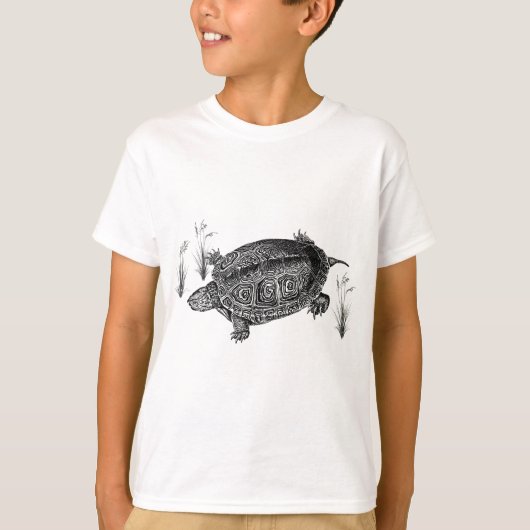 黒と白の水生カメ Tシャツ (正面)