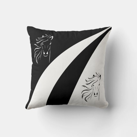 黒と白の波に乗った馬のシルエット抽象芸術 クッション (裏面)