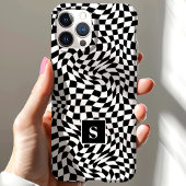 黒と白の波状のチェック柄のモノグラム入り Case-Mate iPhoneケース