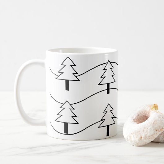 黒と白の波状ストライプのクリスマスツリーパターン コーヒーマグカップ (ドーナツ)