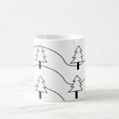 黒と白の波状ストライプのクリスマスツリーパターン コーヒーマグカップ (中央)