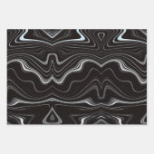 黒と白の波状抽象化 ラッピングペーパーシート (正面3)
