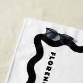 黒と白の波線とテキスト ビーチタオル (インサイチュ)