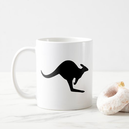 黒と白の注意喚起カンガルー コーヒーマグカップ (ドーナツ)
