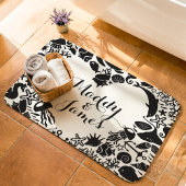 黒と白の海の生き物カップルハートモノグラム バスマット