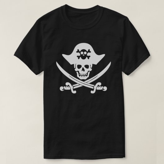 黒と白の海賊のドクロ旗 Tシャツ (デザイン正面)