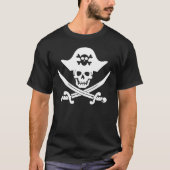 黒と白の海賊のドクロ旗 Tシャツ (正面)