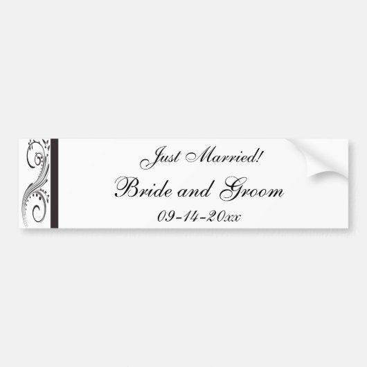 黒と白の渦巻きたった今結婚しました バンパーステッカー (正面)