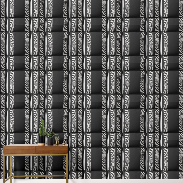 黒と白の渦巻きクッシー 壁紙 (廊下)