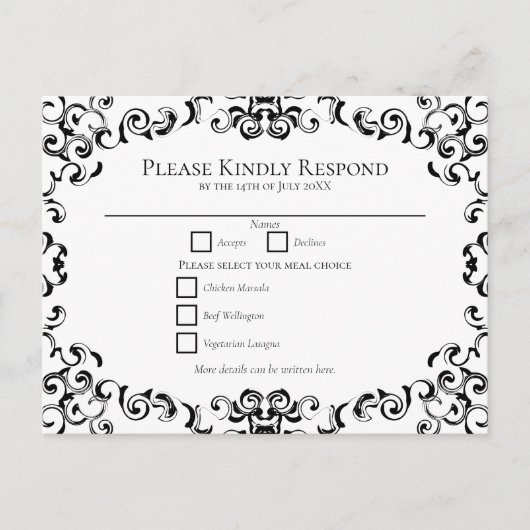 黒と白の渦巻きゴシッ結婚クのはがき シーズンポストカード (正面)