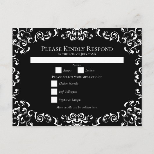 黒と白の渦巻きゴシッ結婚クス シーズンポストカード (正面)