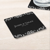 黒と白の渦巻きゴシッ結婚クス スクエアペーパーコースター (アングル)