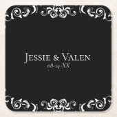 黒と白の渦巻きゴシッ結婚クス スクエアペーパーコースター (正面)