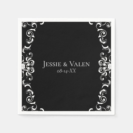 黒と白の渦巻きゴシッ結婚クス スタンダードカクテルナプキン (正面)