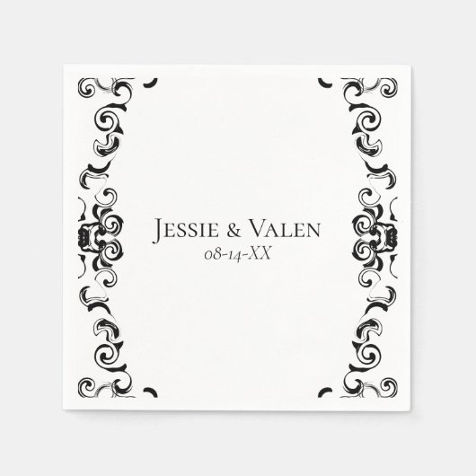 黒と白の渦巻きゴシッ結婚クス スタンダードカクテルナプキン (正面)