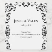 黒と白の渦巻きゴシッ結婚クス ワインラベル (シングルラベル)