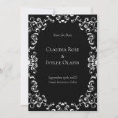 黒と白の渦巻きゴシッ結婚クス 招待状 (正面)