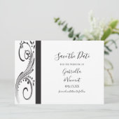 黒と白の渦巻き結婚式日付を保存 招待状 (スタンド正面)