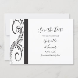 黒と白の渦巻き結婚式日付を保存 招待状