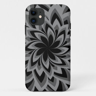 黒と白の渦巻き花  iPhone 11 ケース