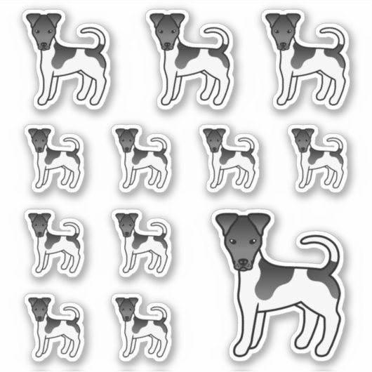 黒と白の滑らかなキツネテリアの漫画の犬 シール (正面)