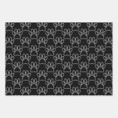 黒と白の漫画の子犬の手の印刷パターン ラッピングペーパーシート (正面3)